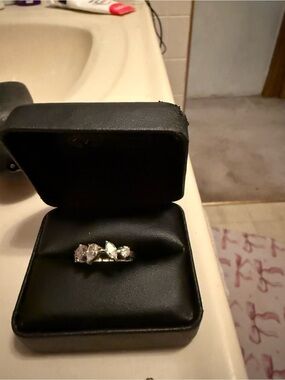 Monique Lhuillier Silver Floral Cubic Zirconia Ring with White Stones